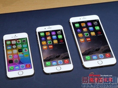 iphone5siphone6/6plus尺寸对比(左为iphone5s中为iphone6右为