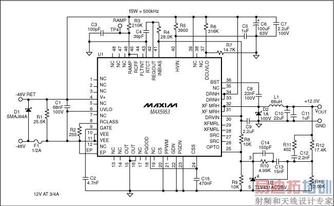 Figure 1. Schematic of the PD with a 12V, 0.85A buck converter.