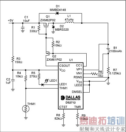 Figure 7. Schematic shows a single-cell NiMH charging from a USB port.