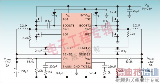 ͼ1 7V24VԴΧڹ˫· 3.3V/2.5VLTC3850Ӧԭͼ