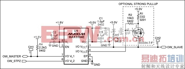 ͼ1. 1-Wire˫ƽ(1.8V5V)ת·ԭͼע⣬I/O VLI/O VCC10kΩڲ