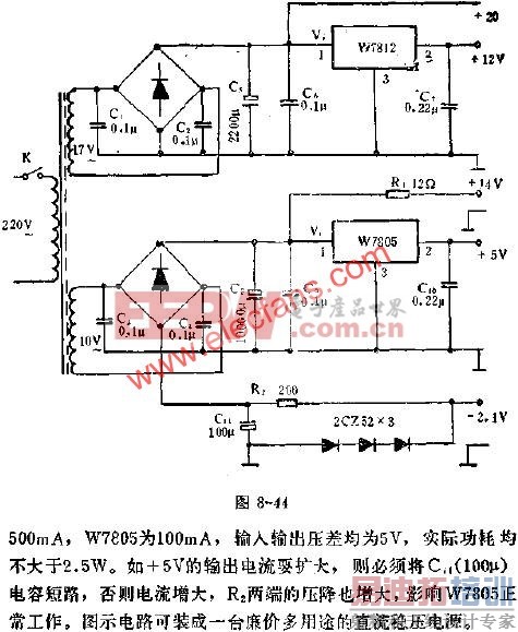 W7805W7812ѹɵĶ;ѹӦ·ͼ  www.elecfans.com