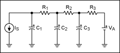 Figure 4. This RC network models the transient-thermal behavior of a chip when heat is generated internally.