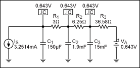 Figure 12. With component values as shown, this RC network models the chip